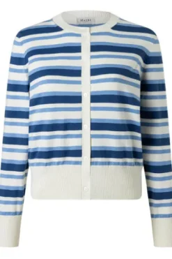 MAERZ Strickjacke endless sky- hellblau gestreift in Organic-Baumwoll-Qualität