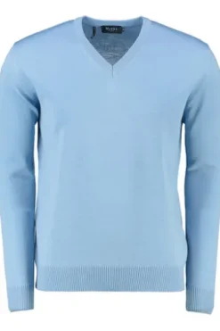MAERZ V-Ausschnitt Pullover hellblau extra feine Merinowolle