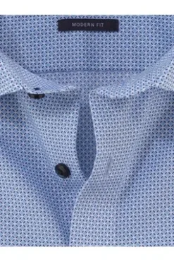 OLYMP Business Hemd Luxor blau gemustert Modern Fit Langarm