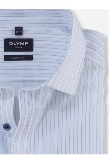 OLYMP Business Hemd Luxor hellblau gestreift Modern Fit Langarm