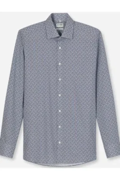 OLYMP Business Hemd Luxor Level 5 blau gemustert Body Fit Langarm