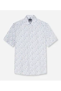 OLYMP Business Hemd Luxor weiss geblümt Modern Fit Kurzarm