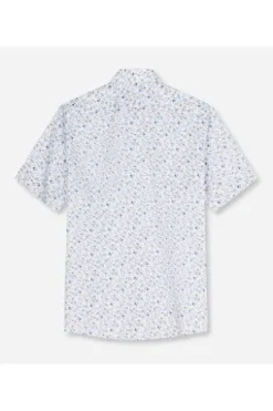 OLYMP Business Hemd Luxor weiss geblümt Modern Fit Kurzarm