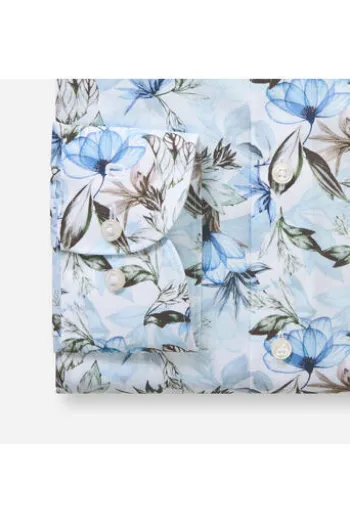 OLYMP City Hemd Luxor bleu geblümt Modern Fit Langarm