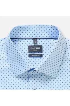 OLYMP City Hemd Luxor bleu gemustert Modern Fit Langarm