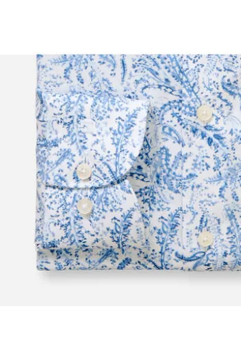 OLYMP City Hemd Luxor bleu gemustert Modern Fit Langarm