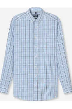 OLYMP Karo Hemd Luxor bleu kariert Modern Fit Langarm