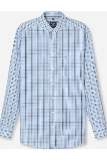 OLYMP Karo Hemd Luxor bleu kariert Modern Fit Langarm