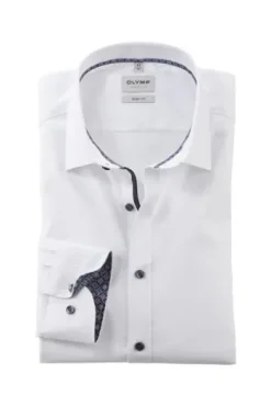 OLYMP Level Five gemustertes Hemd langarm Slim Fit weiß