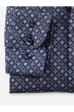OLYMP Level Five gemustertes Hemd langarm Slim Fit marine