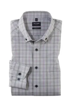 OLYMP Luxor gemustertes Hemd langarm Slim Fit kitt