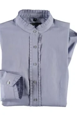 OS TRACHTEN Bluse blau gestreift langarm mit Rüschenbesatz