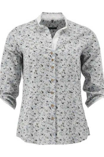 OS TRACHTEN Bluse weiß/blau geblümt 3/4-Arm