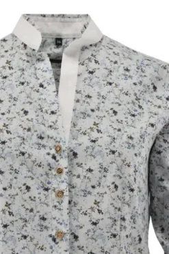 OS TRACHTEN Bluse weiß/blau geblümt 3/4-Arm