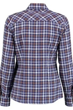 OS TRACHTEN Flanell-Bluse blau kariert mit Edelweißstrickerei