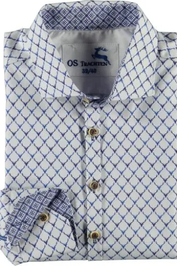 OS TRACHTEN Hemd blau gemustert Slim Fit Langarm Haifischkragen
