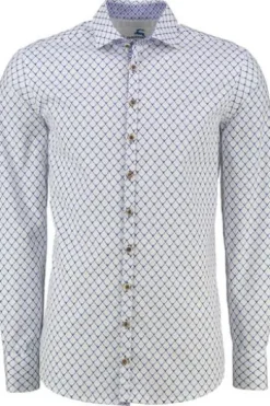 OS TRACHTEN Hemd blau gemustert Slim Fit Langarm Haifischkragen