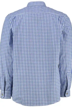 OS TRACHTEN Hemd blau kariert Regular Fit Langarm mit Krempelarm