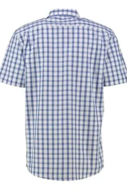 OS TRACHTEN Hemd blau kariert Regular Fit Kurzarm
