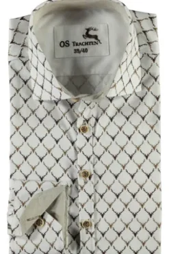 OS TRACHTEN Hemd braun gemustert Slim Fit Langarm Haifischkragen