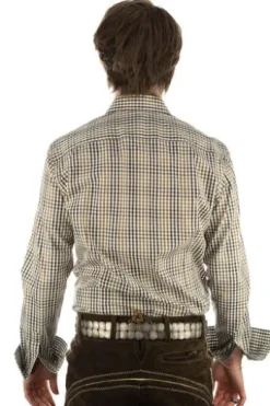 OS TRACHTEN Hemd braun kariert Slim Fit Langarm Haifischkragen