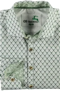 OS TRACHTEN Hemd grün gemustert Slim Fit Langarm Haifischkragen