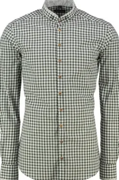 OS TRACHTEN Hemd grün kariert Slim Fit Langarm Stehkragen