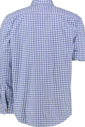OS TRACHTEN Hemd mit Krempelarm blau kariert Regular Fit Langarm Krempelärmel