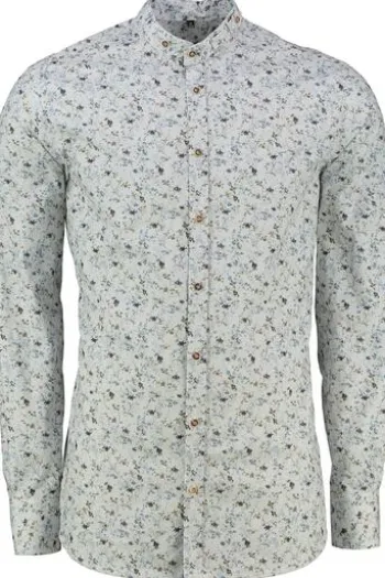 OS TRACHTEN Hemd mit Stehkragen blau geblümt Slim Fit