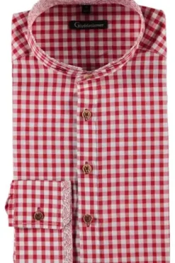 OS TRACHTEN Hemd rot kariert Slim Fit Langarm Stehkragen