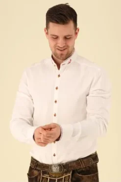 OS TRACHTEN Hemd weiß/blau Slim Fit Langarm