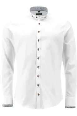 OS TRACHTEN Hemd weiß/blau Slim Fit Langarm
