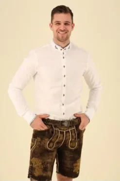 OS TRACHTEN Hemd weiß/blau Slim Fit Langarm