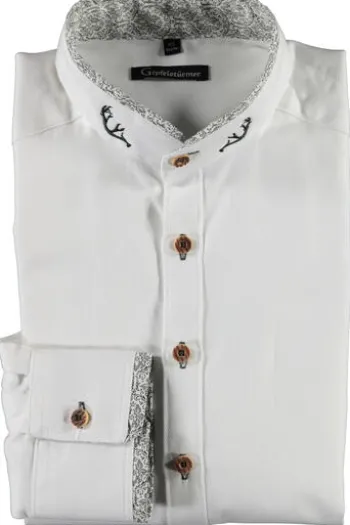 OS TRACHTEN Hemd weiß/grün Slim Fit Langarm