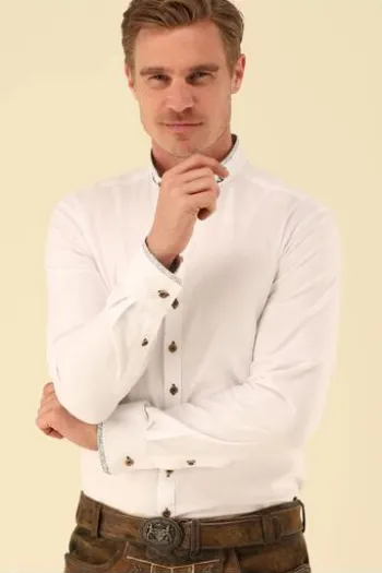 OS TRACHTEN Hemd weiß/grün Slim Fit Langarm