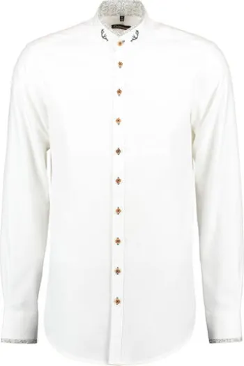 OS TRACHTEN Hemd weiß/grün Slim Fit Langarm