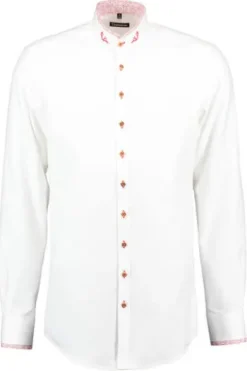 OS TRACHTEN Hemd weiß/rot Slim Fit Langarm