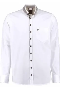 OS TRACHTEN Hemd weiss/ braun Slim Fit Langarm