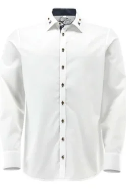 OS TRACHTEN Hemd weiss/mittelblau Slim Fit Langarm