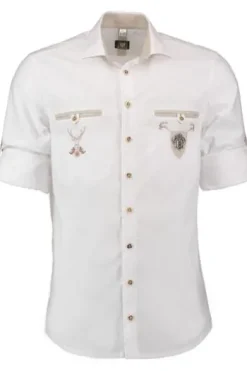 OS TRACHTEN Hemd weiss Slim Fit Langarm mit Stickerei
