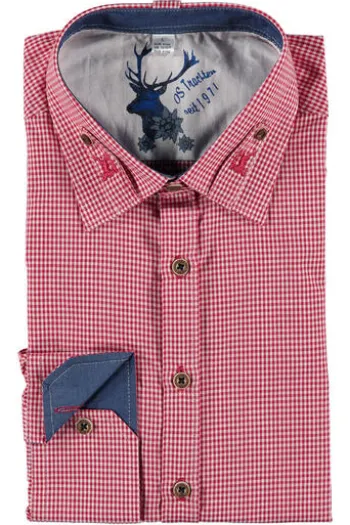 OS TRACHTEN Karo-Hemd Slim Fit mit Stickerei rot