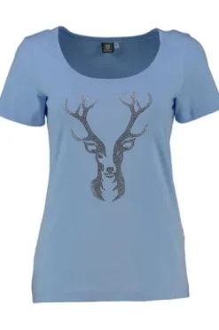 OS TRACHTEN Shirt hellblau mit Hirsch-Applikation