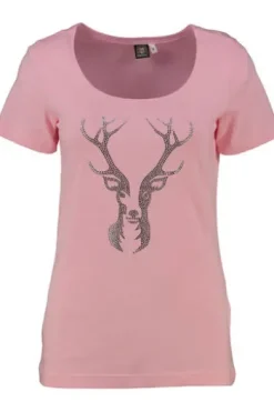 OS TRACHTEN Shirt rosa mit Hirsch-Applikation