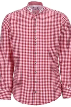 OS-TRACHTEN Slim-Fit Stehkragen Trachtenhemd rot-kariert