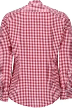 OS-TRACHTEN Slim-Fit Stehkragen Trachtenhemd rot-kariert