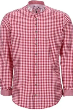 OS-TRACHTEN Slim-Fit Stehkragen Trachtenhemd rot-kariert