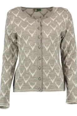 OS TRACHTEN Strickjacke taupe mit Hirschgeweih-Jacquard Dessin