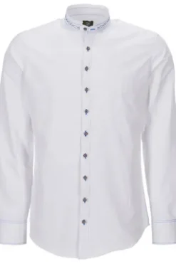OS TRACHTEN Trachtenhemd weiss/blau Slim Fit Langarm