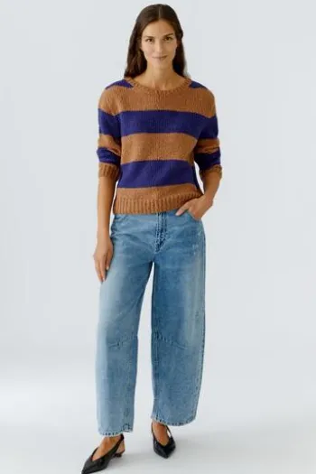 OUI Pullover EMSY camel/blue gestreift 3/4-Arm
