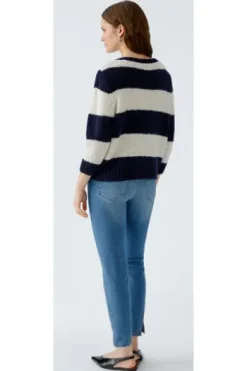 OUI Pullover EMSY darkblue/stone gestreift 3/4 Arm